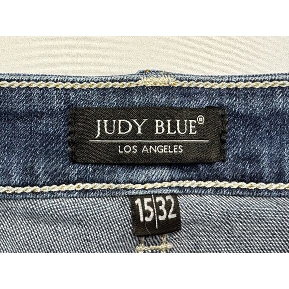 Judy Blue Women's Distressed Raw Hem Stretch Denim Dad Jeans - Size 15 (36x30.5) - Picture 4 of 6
